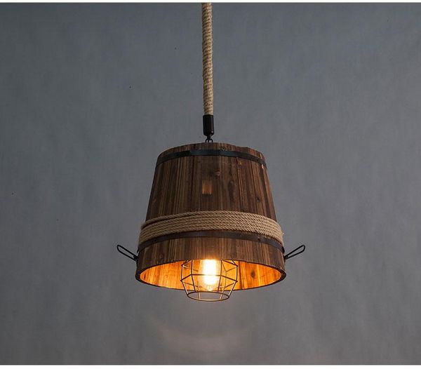 

pendant lamps american retro wooden barrel chandelier loft bar club cafe bedroom light creative decoration coffee restaurant