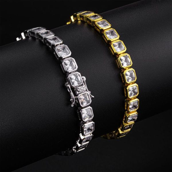 

charm bracelets men's bracelet hip hop full diamond square chamfered zircon 5mm single row tennis chain couple, Golden;silver