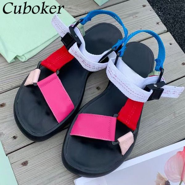 

official website 70% off outlet fashion brand thick sole women slippers summer peep toe buckle strap ladies slides vacation beach gladiator, Black