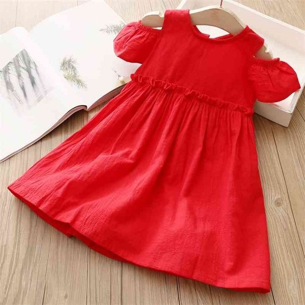 

1 summer 2 3 4 6 8 10 years children solid red cotton short sleeve wrap off shoulder strapless dress for girl baby kids 210701, Red;yellow
