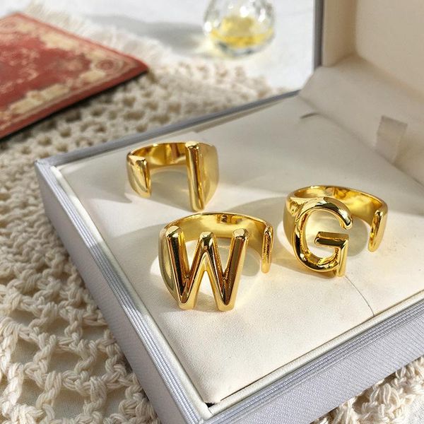 

cluster rings brand jewelry gold abc capital letter name exquisite glossy cuff adjustable knuckle ring for women, Golden;silver