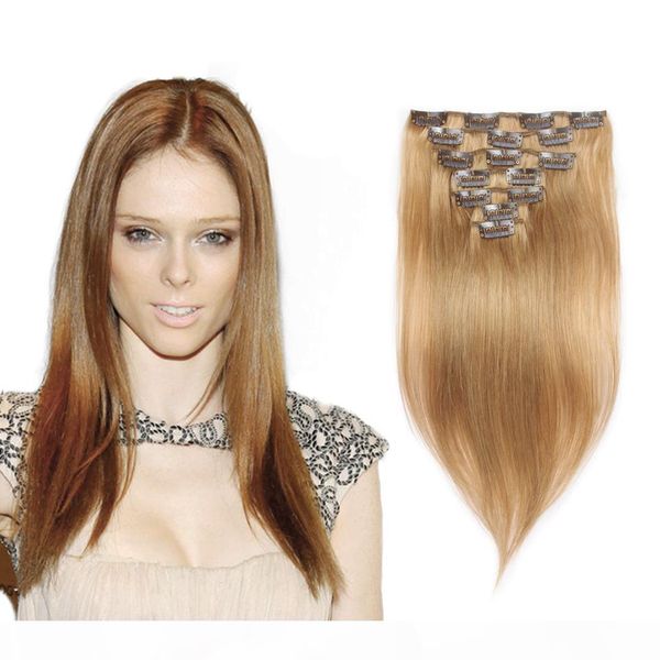 

remy virgin brazilian hair clip in extensions 100g 7pcs lot clip in brazilian hair extensions #27 blonde clip in human hair extensions, Black