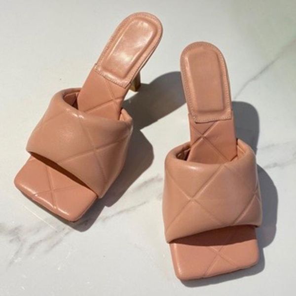 

sandals elegant luxury square toe summer 2021 brand design high heels leather women shoes fashion slip-on female, Black