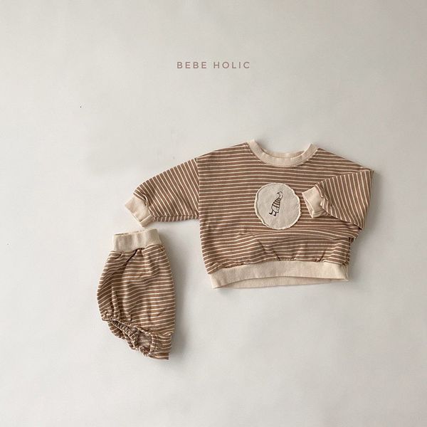 

2021 baby set t shirt and pants shorts newborn girl clothes new fall striped kids boys clothing long sleeve sweatshirt cotton batv, White