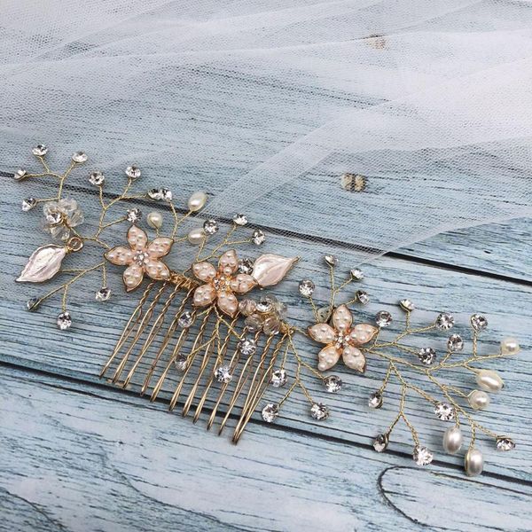 

hair clips & barrettes bride elegant wedding comb crystal rhinestone pearl female hairpin bridal tiara accessories de cabelo com pedrar, Golden;silver
