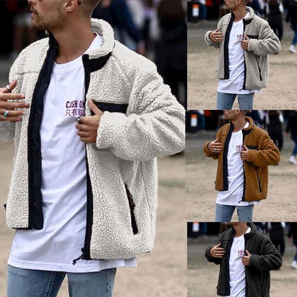 

men's jackets 2021 lamb wool jacket soft thicken warm solid european and american male coat quality loose comfortable clothes, Black;brown