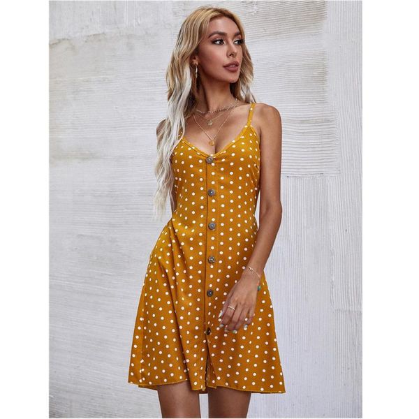 

casual dresses polka dot dress sleeveless holiday style high waist buttoned women's fashion ladies mini summer, Black;gray