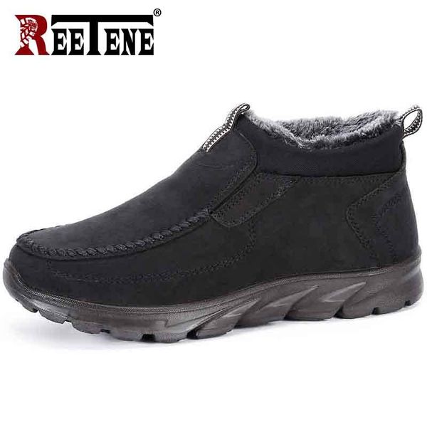 

boots reetene outdoor hiking men shoes waterproof winter sneakers for big size warm men's comfort male work, Black