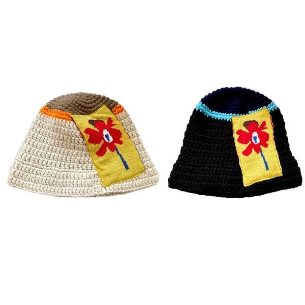 

wide brim hats knitted casual small flower pot hat fisherman fashion bucket all-match, Blue;gray