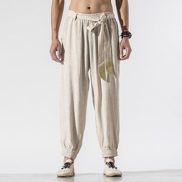 

ethnic clothing summer japanese cotton linen thin loose pants man asian traditional style embroidery retro samurai trousers harajuku streetw, Red