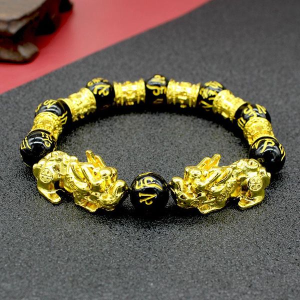 

beaded, strands chinese feng shui pixiu bracelet wristband men's women's wealth good luck obsidian bead jewelry gift, Black
