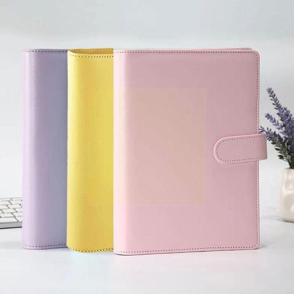 

notepads 1pcs simple macaron notepad 6-hole binder notebook stationery soft cover handbook waterproof leather v5p4, Purple;pink