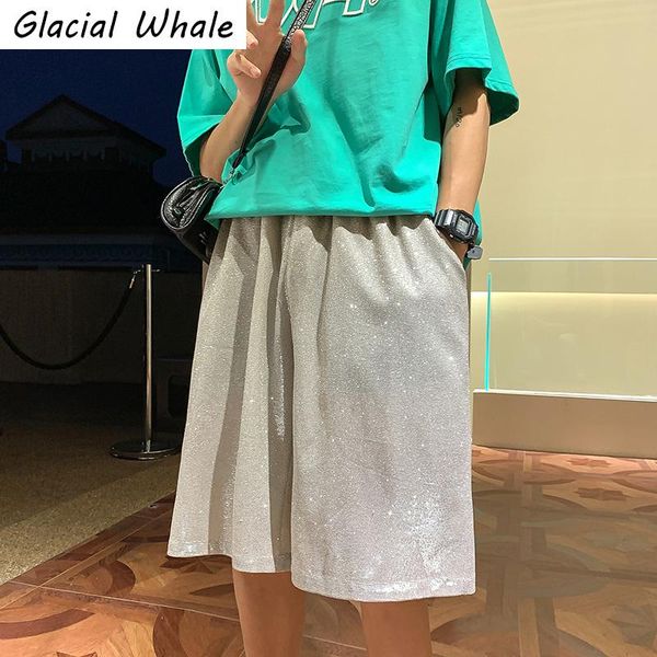 

men's shorts glacialwhale sweatpants women summer solid straight reflective pants baggy sports streetwear trousers for men, White;black