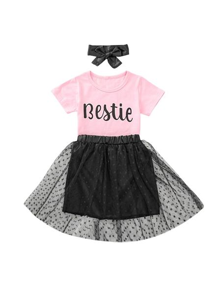

clothing sets citgeesummer kids girls outfits two-piece suit letter short sleeves t-shirt and polka dot skirt set, White