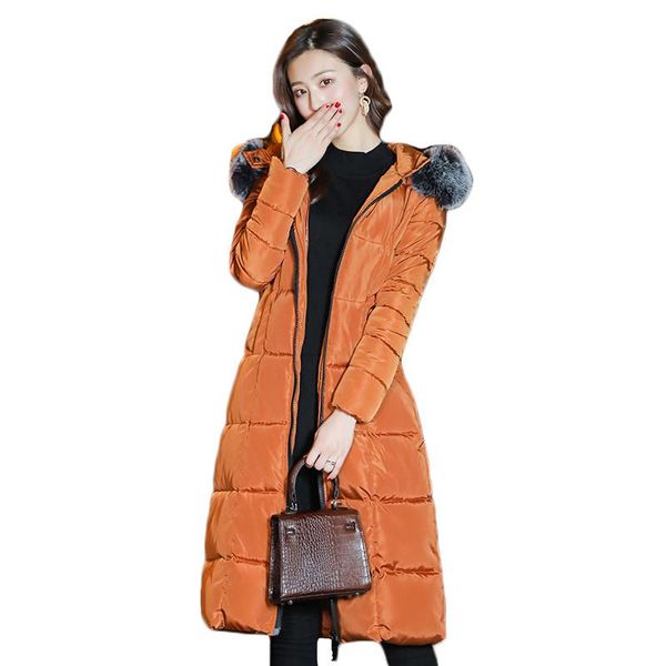 

winter coat women black red white plus size loose feather hooded parkas 2021 korean fashion slim long thick warmth jackets cx985