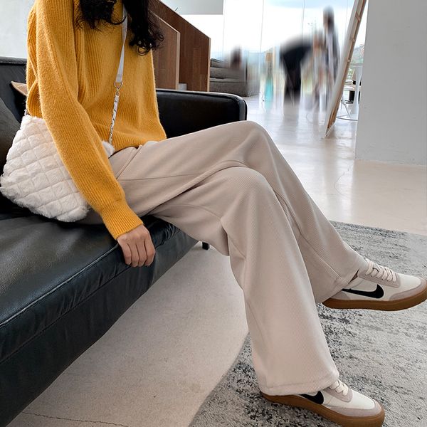 

2021 s-2xl winter veet thick new straight wide leg womens trousers autumn streetwear chic pants women high waist plus 4eec, Black;white