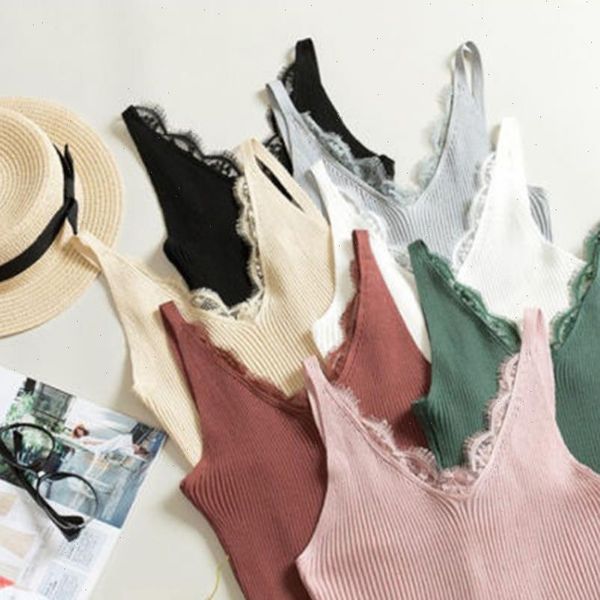 

autumn camis tank women summer vest hook flower lace solid v neck female short slim outer wear shirt, White