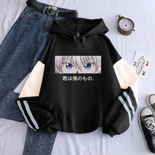 

men's hoodies & sweatshirts anime x killua zoldyck eyes kawaii cartoon printed men long sleeve manga harajuku winter warm sweatshirt, Black