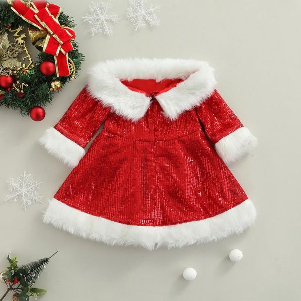 

girl's dresses 2022 christmas kids girls sequin dress infants toddler long sleeve off shoulder rhinestone with waist belt for 1-4t, Red;yellow