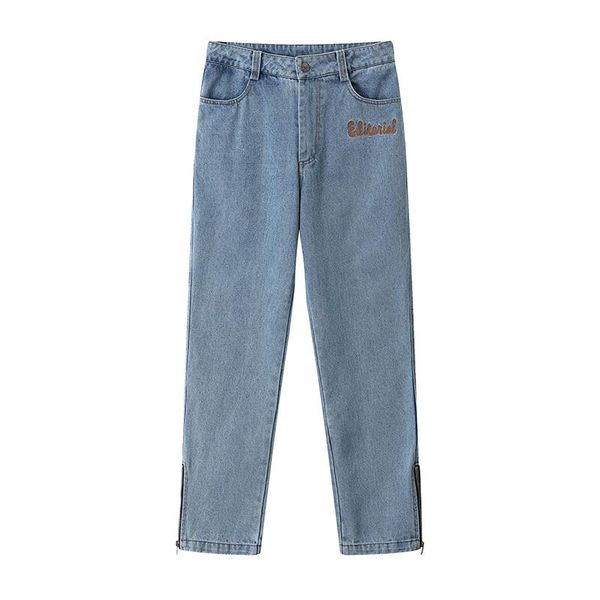 

embroidery pants letter side mens retro street oversize baggy jeans trousers zipper casual washed high denim jbubm, Black