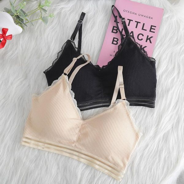 

bras girls bra lace edge beautiful back suspenders wrapped chest underwear adjustable shoulder straps gather, Red;black