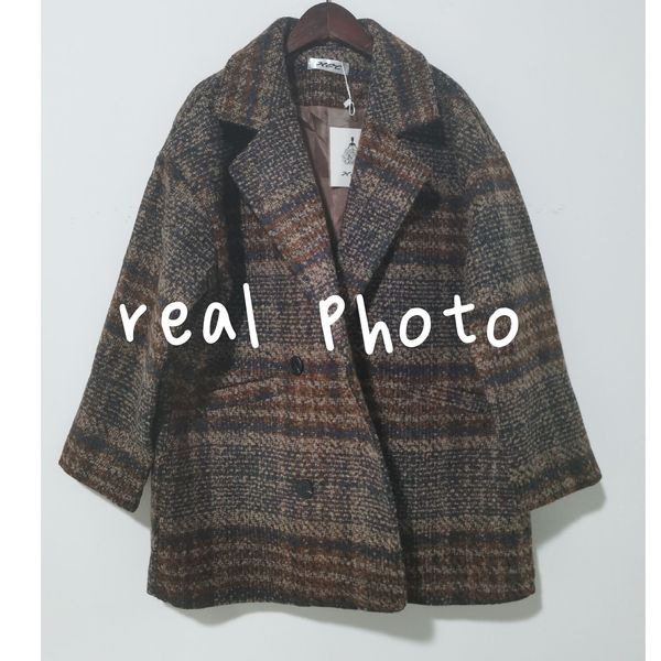 

bella philosophy winter korean overcoat women vintage woolen loose coats female double breasted turn-down collar outwears, Black;brown