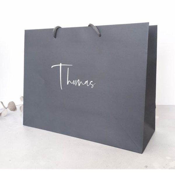 

gift wrap personalised grey bag. wedding groom, man, groomsman bag page boy. bridal party, bridesmaid