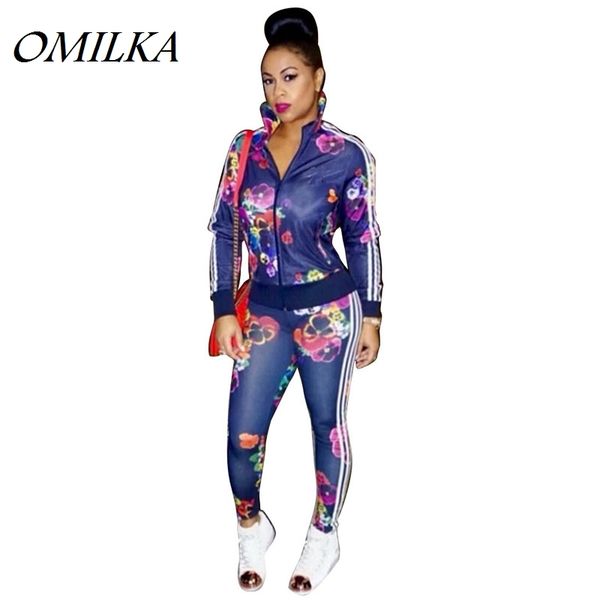 

2 piece set women autumn fashion flower printed tracksuits sets club party (sweatshirt + pant) sweatsuit, White