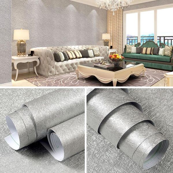 

wallpapers silk silver pvc waterproof renovation thicken diy self-adhesive solid color wall sticker living room el decal