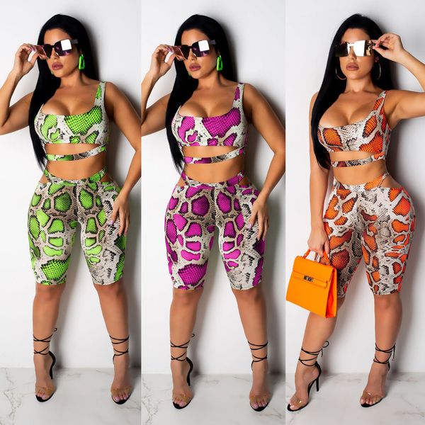 

neon green snake skin print bandage bodycon 2 piece set outfits for woman matching sets shorts summer d29-aa56, White