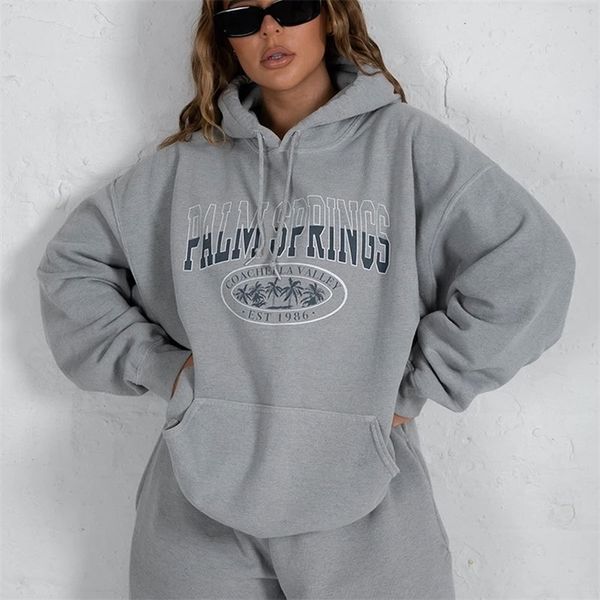 

sweatshirts vintage gray letter printing hoodie women casual loose pullovers autumn warm hoodies oversized chic french style 201113, Black
