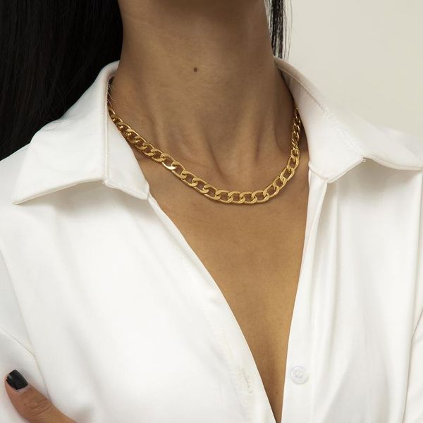 

trendy vintage single layer solid color alloy clavicle chain necklace hip hop simple women's chokers necklaces girl gift jewelry, Silver