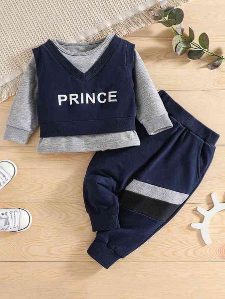 

baby letter graphic 2 in 1 pullover & contrast panel sweatpants she, White
