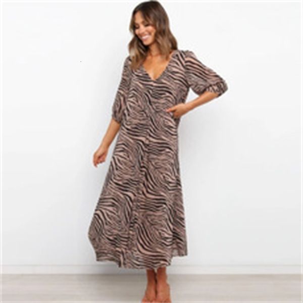 

summer v-neck mid sleeve loose swing print s, Black;gray