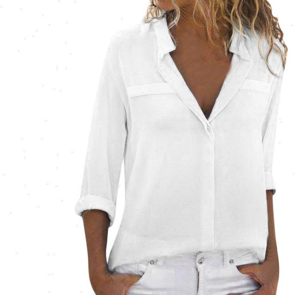 

summer women shirts solid long sleeve blouse loose ladies v neck office work shirt female solid female clothing, White