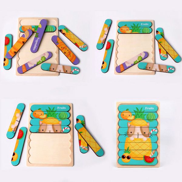 Animais 3D Puzzle Blocks Quebra-cabeças Para Crianças Dupla Face História Brinquedos Educacionais W1