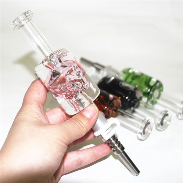 Flüssiger Glycerinschädel Rauchen Nektar Bong mit Metallquarz Tipp Kunststoff Keck Clip 14mm Glasrohröl -Bohrinsel Konzentrat Rohre für Rauchrohre