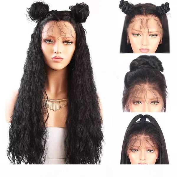 

full lace front human hair wigs 150% density fashion chemical fiber wig women's head cover small roll front lace long curly wig set spo, Black;brown