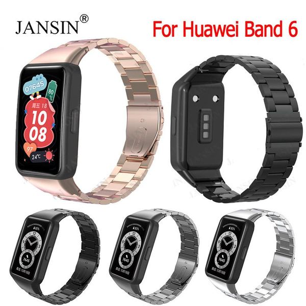 

watch bands stainless steel bracelet for huawei band 6 smart strap metal classic watchband honor correa, Black;brown