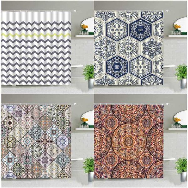 

shower curtains bohemian style colorful geometry stripe bath curtain waterproof bathtub home decor polyester fabric with hooks