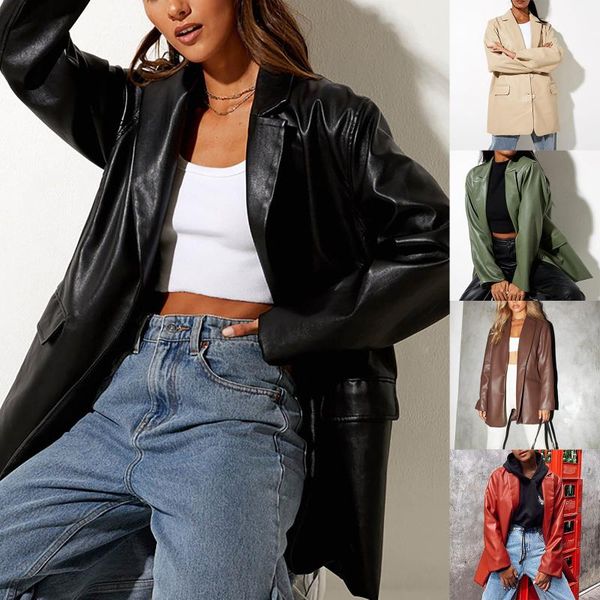 

women's jackets women winter casual fashion classic solid color long sleeve leather jacket warm coat shirt for, Black;brown