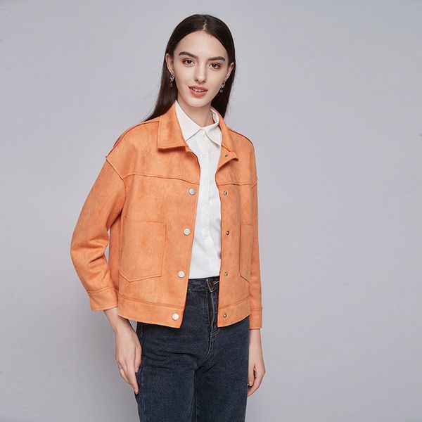 

autumn new women short suede jacket vintage bf style loose streetwear jackets coats ladies casual single breasted outwears, Black;brown