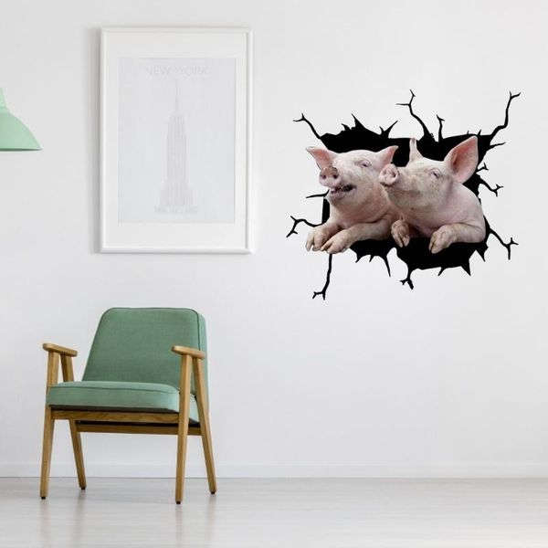 

wall stickers cute pig crack 3d window three-dimensional car glass clings decorations murals sticker decor