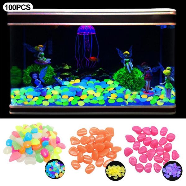 

decorations 100pcs/pack glow pebbles 2021 stones home fish tank garden decoration luminous glowing in the dark accessory for gift