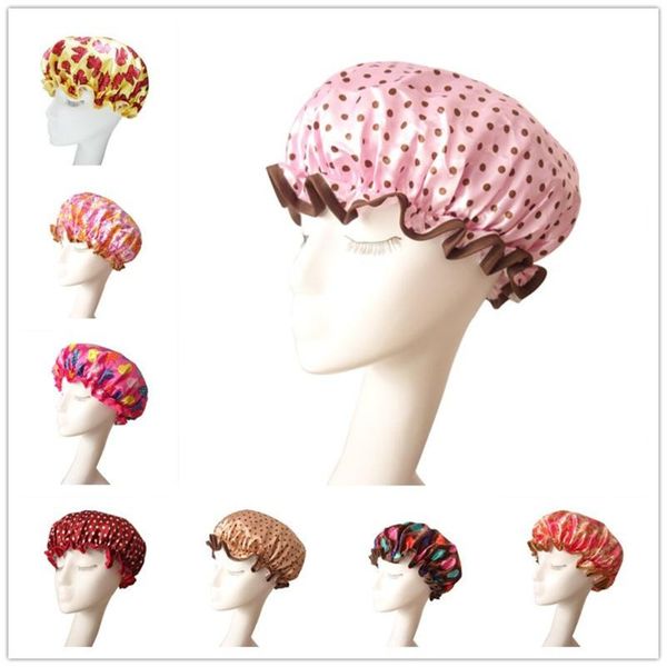 

shower caps 1pcs women colorful bath hair cover adults waterproof bathing hat bathroom products