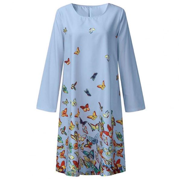 

casual dresses autumn women dress elegant butterflies print long sleeve plus size o-neck large hem loose banquet party, Black;gray