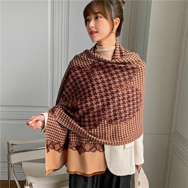 

scarves 2021 luxury cashmere scarf women pashmina winter shawls and wraps brand design print female thick warm blanket stoles, Blue;gray