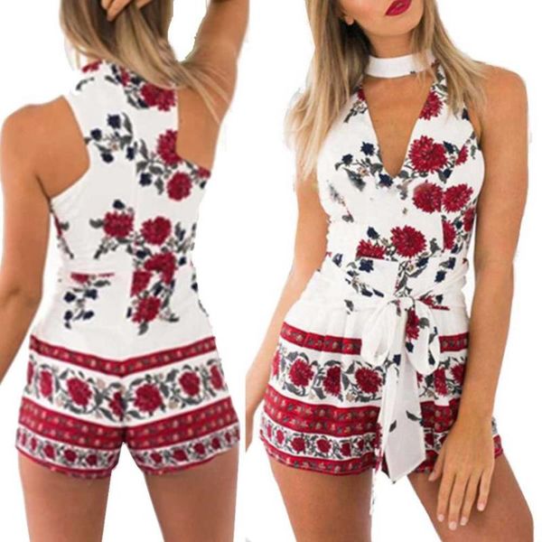 

women's jumpsuits & rompers febelle women mini off shouder jumpsuit print playsuit ladies beach holiday suits mujer clothes, Black;white
