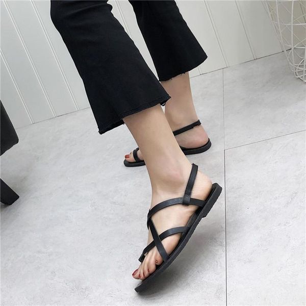 

flat sandal shoe clear heels ankle strap flip flops platform cross-shoes slip-on loafers summer women's suit female beige withou, Black