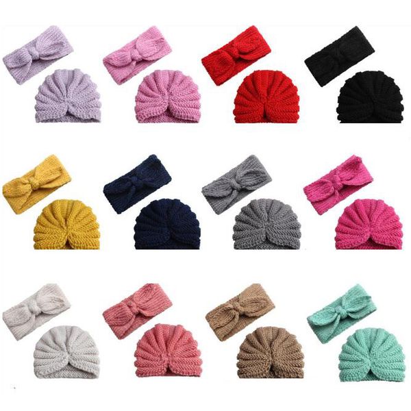 

2pcs set baby headband hat for girls candy color bonnet enfant baby beanie turban hats newborn baby cap for boys accessories, Slivery;white